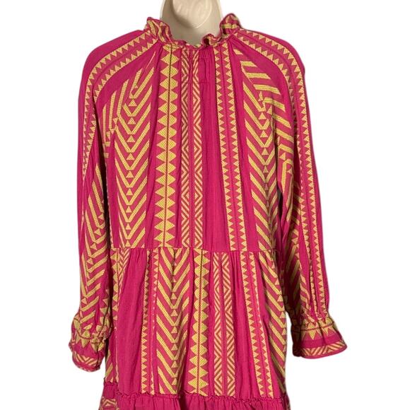 Anthropologie Maeve Dominique Aztec Boho Tunic Dress Pink Size Small - Picture 12 of 14